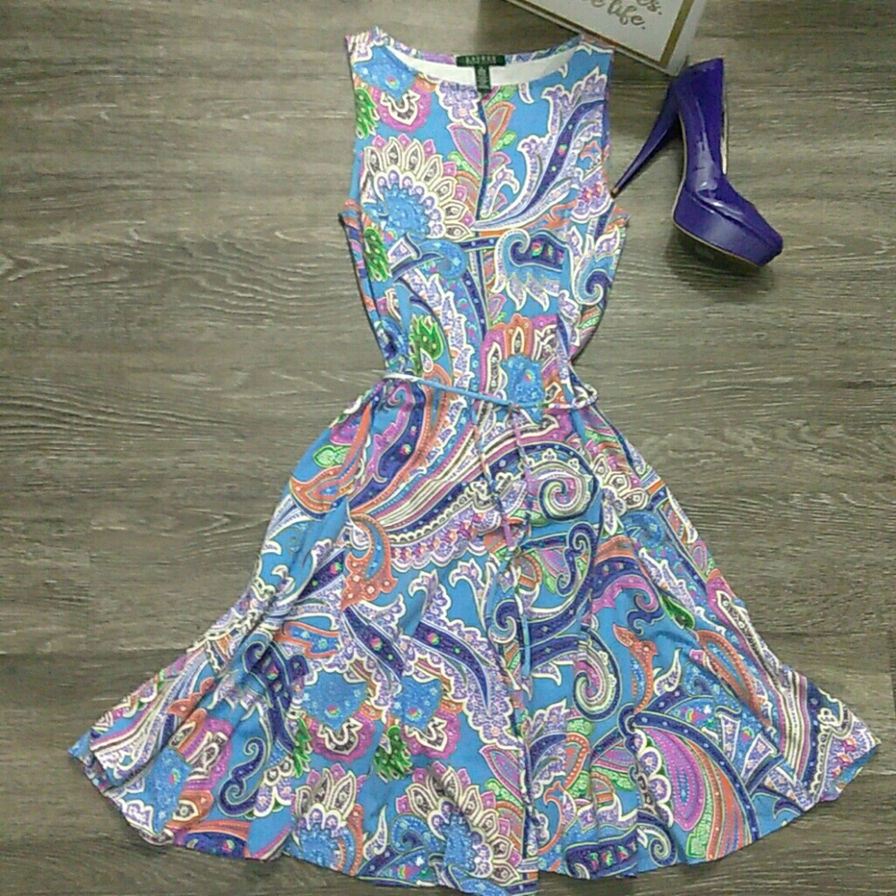 Lauren Ralph Lauren Blue and Pink Sleeveless Sundress - Picture 5 of 7